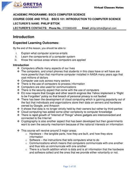 Fundamentals of computer science - Virtual Classes Notes ACADEMIC ...