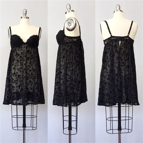 Vintage 1980s Boudoir Lingerie Black Flocked Chiffon Gem