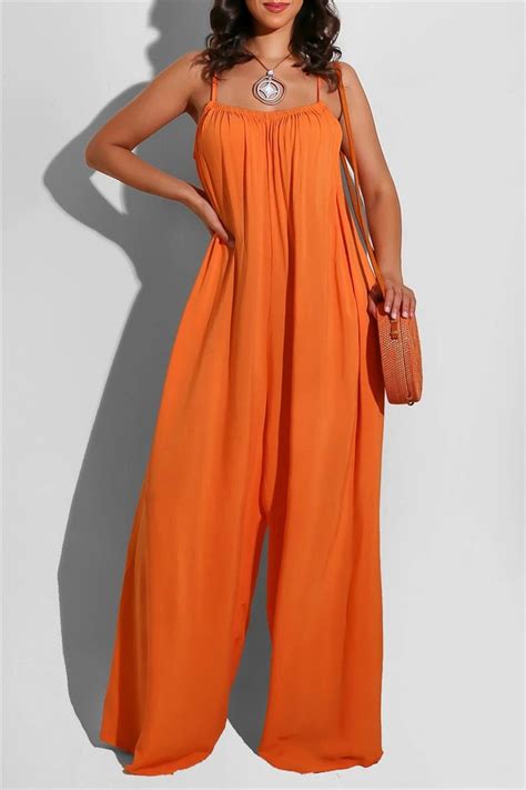 Orange Sexy Casual Solid Backless Spaghetti Strap Regular Jumpsuits