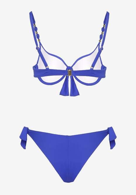 Niebieskie Bikini Majtki i Biustonosz z Wiązaniem Sadeenne Renee