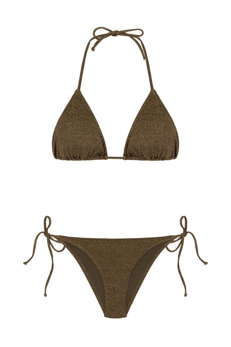 Aquella Üçgen Gold Simli Kahve Dokulu Üçgen Bikini Takım Fiyatı Yorumları
