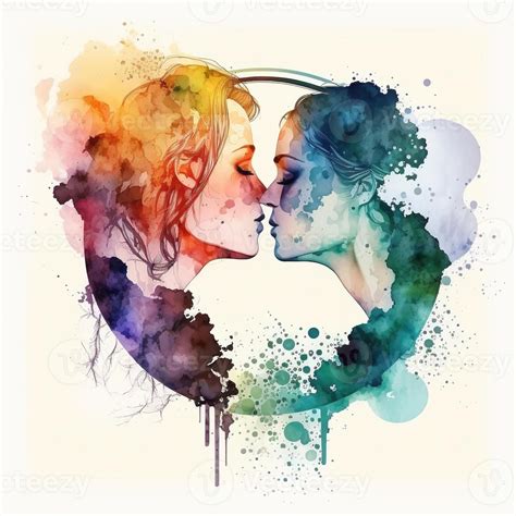 Watercolor Illustration Of Two Gay Women Kissing A Couple In Love 22408400 Stock Photo At Vecteezy