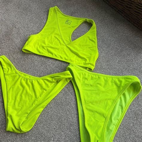 Oh Polly Neon Yellow Bikini Bikini Top With Two Depop