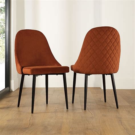 Ricco Dining Chair Burnt Orange Classic Velvet And Black Steel Only £89