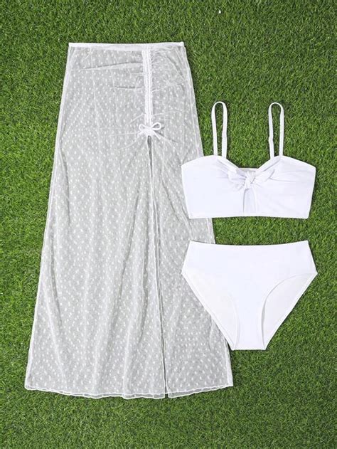 Chica Adolescente Ba Ador Bikini Unicolor Con Falda De Playa Moda De Mujer Shein M Xico