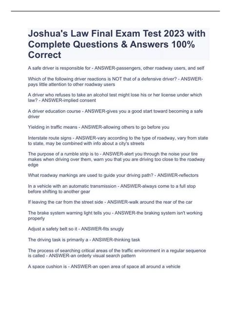Joshua's Law Are You There Question 3