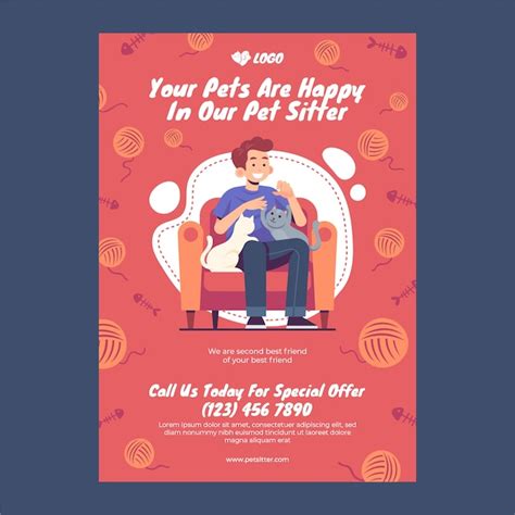 Free Vector Pet Sitting Service Flat Design Vertical Poster Template