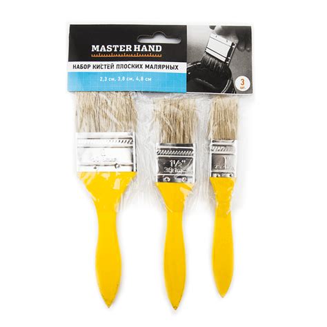 Набор кистей плоских малярных, Master Hand, 3 шт., в ассортименте ...