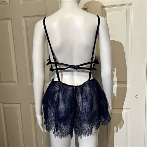 Vintage Royal Blue Sheer Lingerie Negligee Floral Cut Gem
