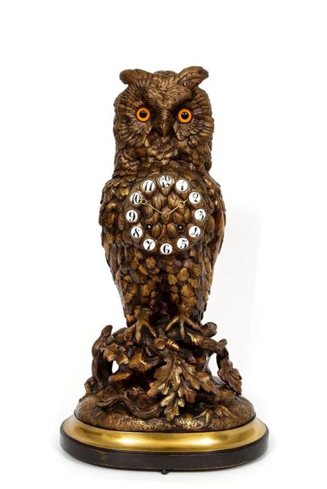 Een Zeldzame Franse Gepatineerd Bronzen Uil Pendule Circa 1880