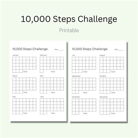 10000 Step Challenge Printable Editable Template Step Tracker Walking