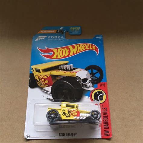 US Card Hot Wheels Bone Shaker Forza Motorsport Pale Yellow Red Flames Hobbies Toys Toys