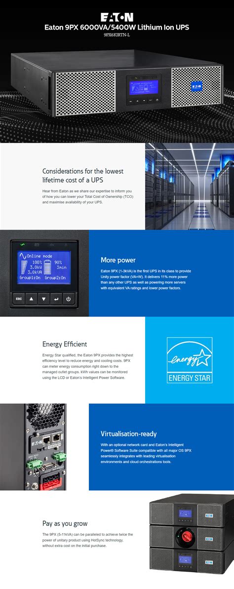 Eaton 9PX Double-Conversion Online Enterprise UPS — 6000VA / 5400W 208V Hardwire/L6-30P 4U (Extended-Life Lithium-Ion Battery Pack / TWIST-LOCK) (9PX6000RM4U-LI-ION-TWIST-LOCK)