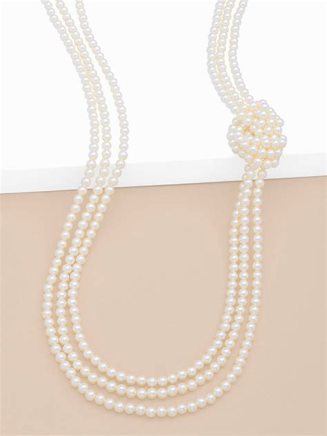 Long Layered Side Knot Pearl Necklace Zenzii Wholesale Jewelry