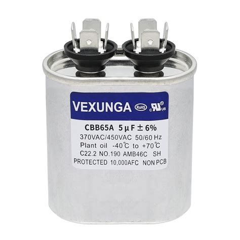 Vexunga 5uf 370 440vac 50 60hz Cbb65 Cbb65a Oval Run Start Capacitor 5 Mfd 370v 440v Air