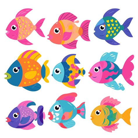 Premium Vector | Different kinds of cartoon stylish colorful fish ...