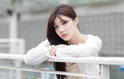 Обои long hair model women brunette asian depth of field Women Outdoors Taiwanese women