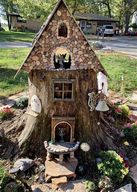 Gnome Tree Stump House Fairy Tree Houses Gnome House Fairy Garden