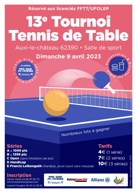 Auxi Le Ch Teau Tournoi Tennis De Table Ca Inspire