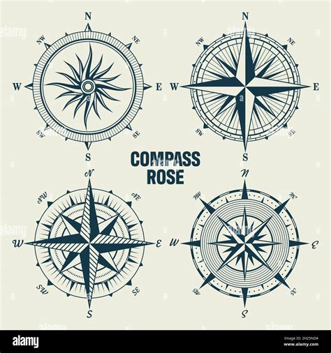 Vintage Marine Wind Rose Nautical Chart Monochrome Navigational Compass With Cardinal