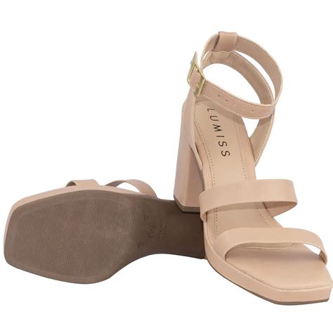 Sandália Feminina Salto Médio Grosso Tratorada Meia Pata Mpt1 Nude Lumiss