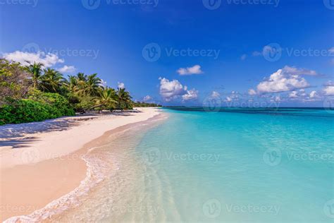 Beautiful tropical beach relaxing sky at exotic island with palm trees
