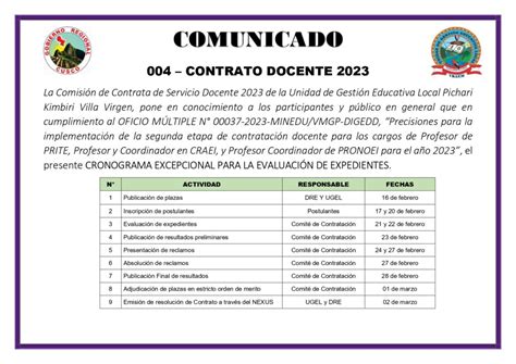 Comunicado N Contrato Docente Ugel Pichari