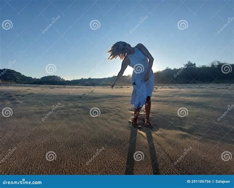 Beautiful Blonde Woman Having Fun On The Beach Stock Photo Image Of