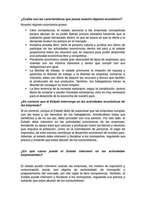 Régimen Económico Y Empresa ¿cuáles Son Las Características Que Posee Nuestro Régimen