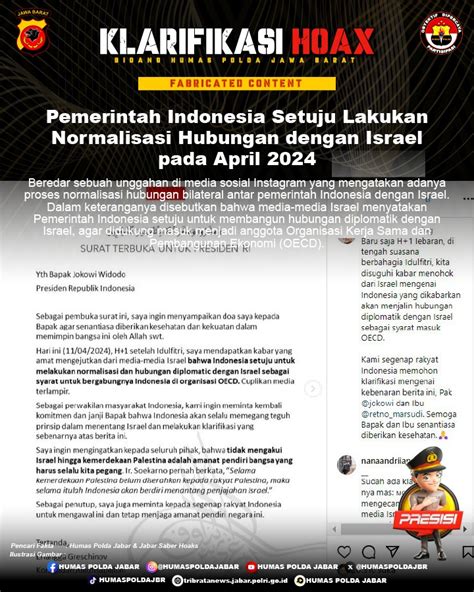 HOAKS Pemerintah Indonesia Setuju Lakukan Normalisasi Hubungan Dengan