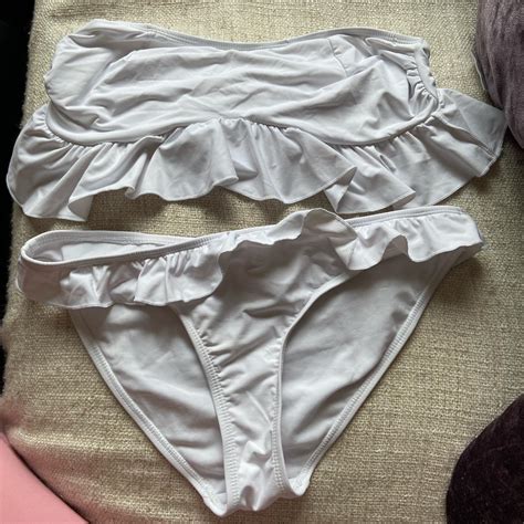 White Bandeau Frill Missguided Bikini For Sale Depop