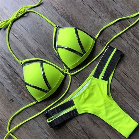 MAILLOT DE BAIN Sexy Push Up Bikini Chaîne Bandeau Type B079Green Blanc Cdiscount Prêt à