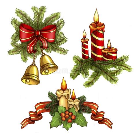 Christmas Decorations With Bells And Bows On A White Background