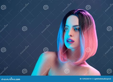 Attractive Nude Woman In Pink Wig Stock Photo Image Of Nude Beauty 129226514