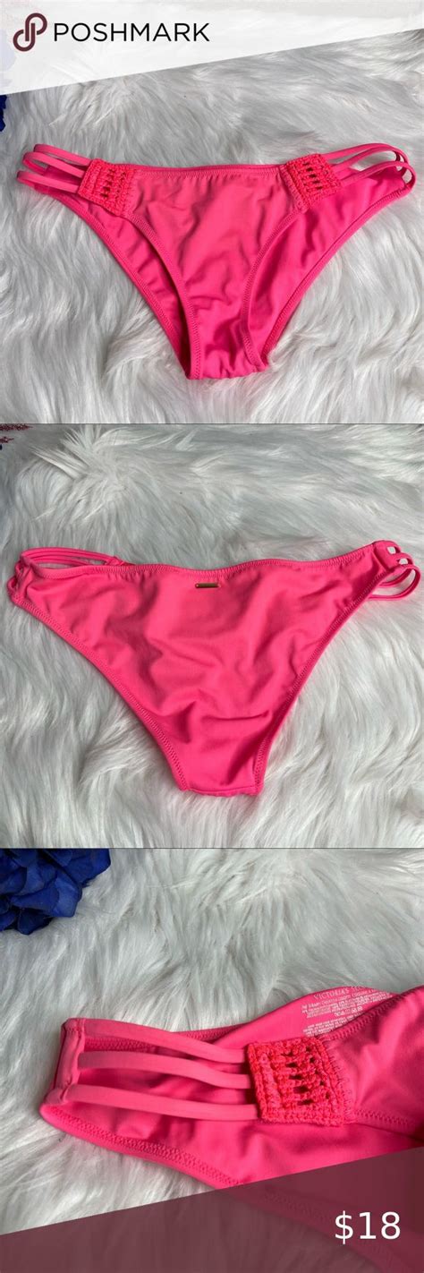 Victoria S Secret HOT PINK Strappy Cheeky Crochet Bottoms Cheeky Bikini