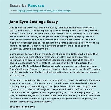 Jane Eyre Settings Free Essay Example