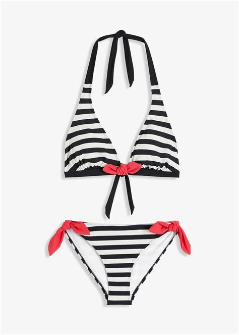 Halter Bikini 2 Dlg Set Zwart Wit Gestreept Prijs 19 99 Bonprix Online Shop