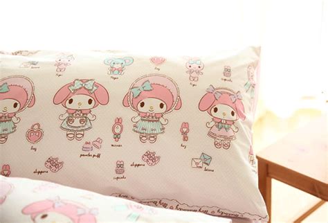 MY MELODY PINK Color STRIP Pattern KING SIZE BED SHEET 4 PCS Cotton Bedding set - My Melody