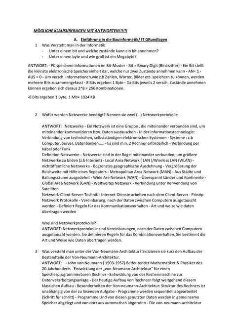 M Gliche Klausurfragen Selbst Gemacht Bauinfo Mgliche Klausurfragen