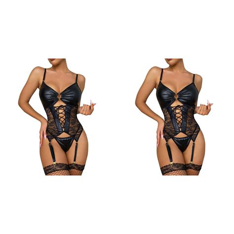 Pack Lingerie For Women Pc Leather Teddy Bodysuit Lingerie Cutout Off Shoulder Conjoined Pu