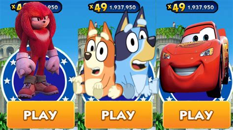 Sonic Dash Movie Knuckles Vs Bluey Show Run Vs Lightning Mcqueen Run