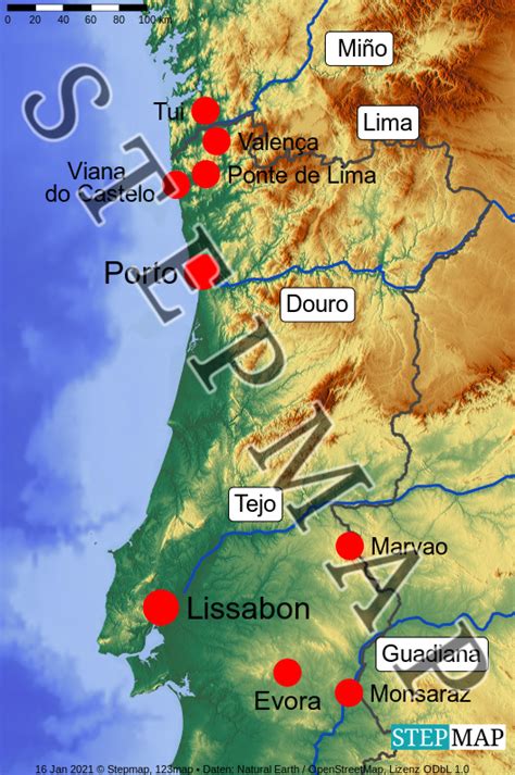 Stepmap Portugal Landkarte F R S Dwesteuropa