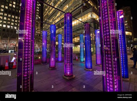 Neon Lights At Canary Wharf Stock Photo Alamy