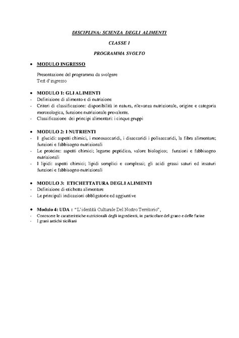 Scienza degli Alimenti 1-2-3-4-5 - DISCIPLINA: SCIENZA DEGLI ALIMENTI ...