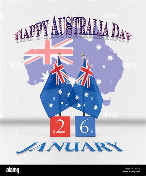 Australia Day Greetings Two Australian Table Flags With Date And Map