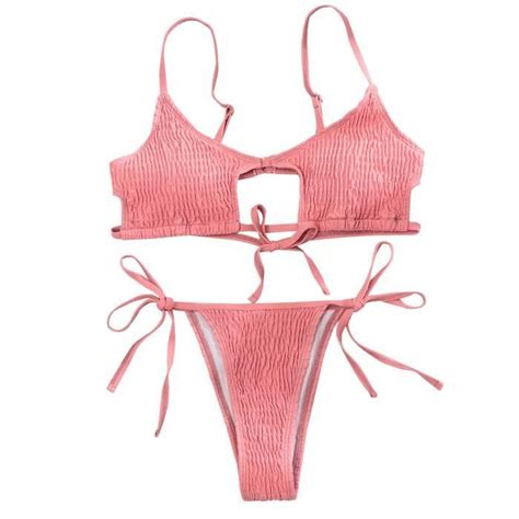 Maillot De Bain Des Femmes De Mode Sexy De Couleur Unie Bretelles Creuses Split Bikini Style1