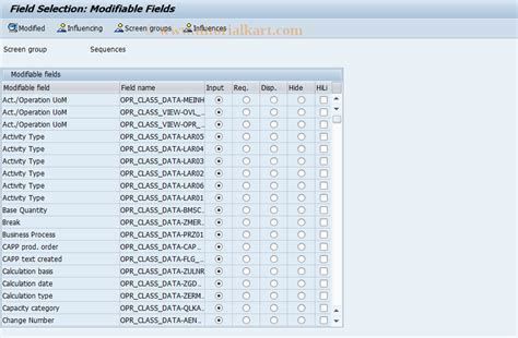 Sfacseq Sap Tcode Field Selection Sequence Transaction Code