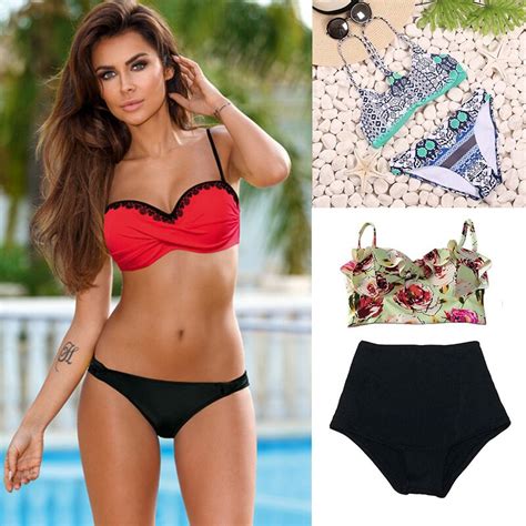 Sunrainbow Bandage Halter Bikini Swimwear Female Print Bikinis