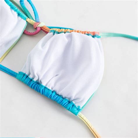 Colorful Bikini Rainbow Bikini Set Triangle Bikini Split Etsy