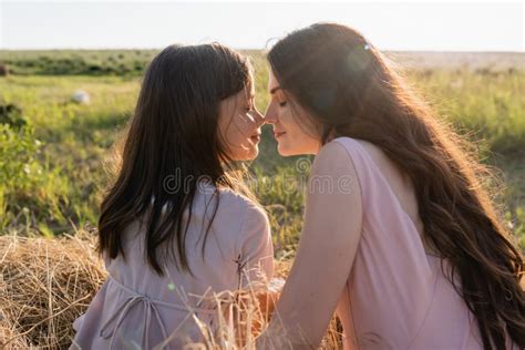 Brunette Mother And Daughter With Closed Stock Photo Image Of Relationship Smiling 254031636